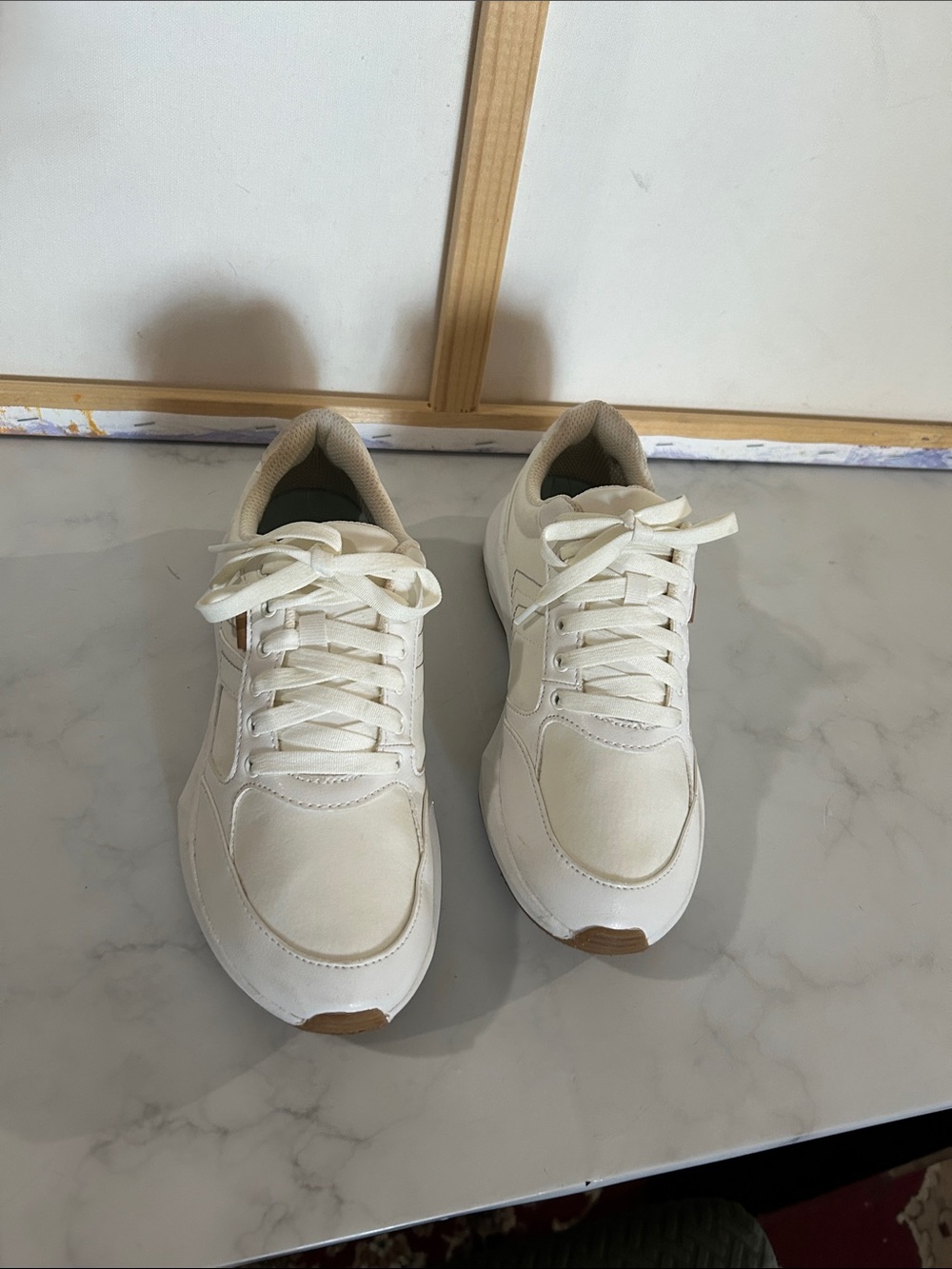 Women’s Cream Casual Sneakers - Neutral Lace-Up Comfort - Picture 2 of 7